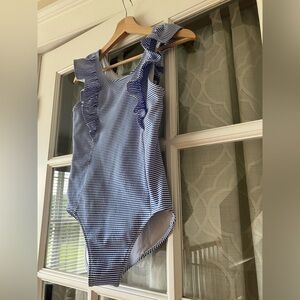 Florence Eiseman USA made Girls Blue & White Striped Ruffle Swimsuit NWOT